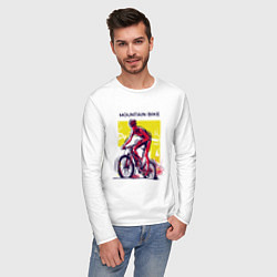 Лонгслив хлопковый мужской Mountain Bike велосипедист цвета белый — фото 2