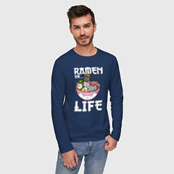 Лонгслив хлопковый мужской Ramen life, цвет: тёмно-синий — фото 2