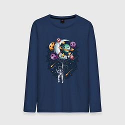 Лонгслив хлопковый мужской Космонавт на воздушных шарах, цвет: тёмно-синий