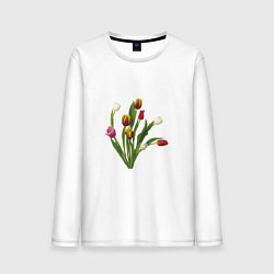 Лонгслив хлопковый мужской Букет разноцветных тюльпанов, цвет: белый