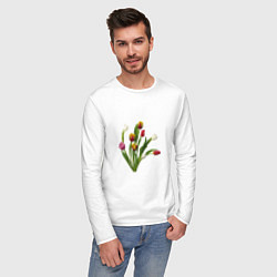 Лонгслив хлопковый мужской Букет разноцветных тюльпанов, цвет: белый — фото 2