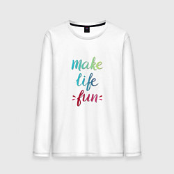 Лонгслив хлопковый мужской Make life fun, цвет: белый