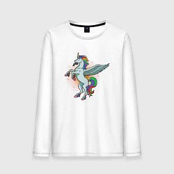 Лонгслив хлопковый мужской Единорог с крыльями, цвет: белый