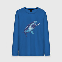 Лонгслив хлопковый мужской Гигантская акула Мегалодон цвета синий — фото 1