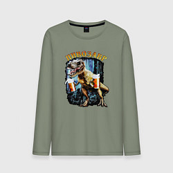 Лонгслив хлопковый мужской Пивозавр Динозавр с пивом, цвет: авокадо
