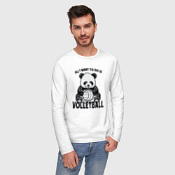 Лонгслив хлопковый мужской Volleyball Panda, цвет: белый — фото 2