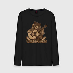 Лонгслив хлопковый мужской Медведь играет на гитаре, цвет: черный