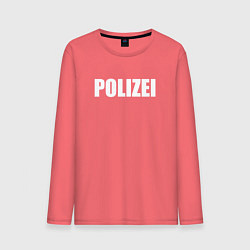 Лонгслив хлопковый мужской POLIZEI Полиция Надпись Белая, цвет: коралловый