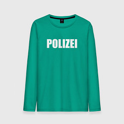Лонгслив хлопковый мужской POLIZEI Полиция Надпись Белая цвета зеленый — фото 1