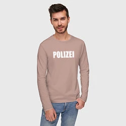 Лонгслив хлопковый мужской POLIZEI Полиция Надпись Белая, цвет: пыльно-розовый — фото 2