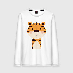Лонгслив хлопковый мужской Cartoon Tiger, цвет: белый