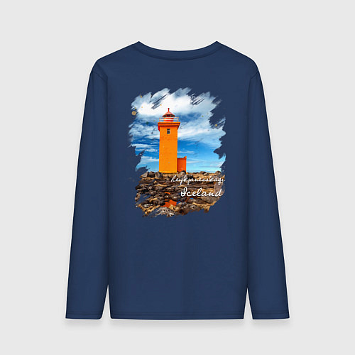 Мужской лонгслив Исландия Маяк Рейкьянес / Тёмно-синий – фото 2
