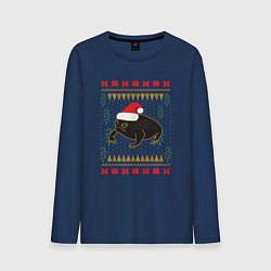 Лонгслив хлопковый мужской Рождественский свитер Жаба цвета тёмно-синий — фото 1
