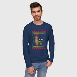 Лонгслив хлопковый мужской Рождественский свитер Йоркшик, цвет: тёмно-синий — фото 2