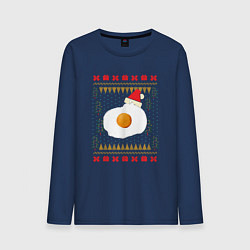 Лонгслив хлопковый мужской Рождественский свитер Кот-яичница, цвет: тёмно-синий