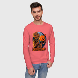 Лонгслив хлопковый мужской Halloween Scarecrow, цвет: коралловый — фото 2