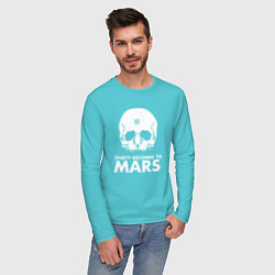 Лонгслив хлопковый мужской 30 Seconds to Mars белый череп цвета бирюзовый — фото 2
