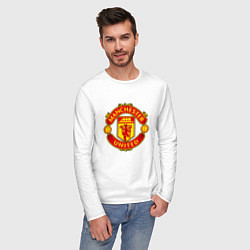 Лонгслив хлопковый мужской Манчестер Юнайтед логотип, цвет: белый — фото 2
