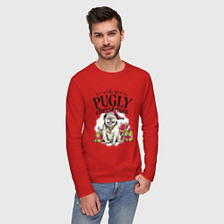Лонгслив хлопковый мужской Pugly Christmas, цвет: красный — фото 2