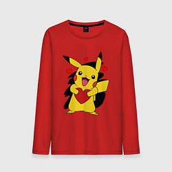 Лонгслив хлопковый мужской ПИКАЧУ И СЕРДЕЧКО POKENON PIKACHU LOVE, цвет: красный