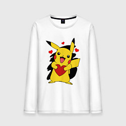 Лонгслив хлопковый мужской ПИКАЧУ И СЕРДЕЧКО POKENON PIKACHU LOVE, цвет: белый