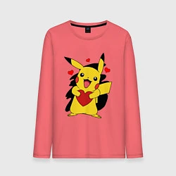 Лонгслив хлопковый мужской ПИКАЧУ И СЕРДЕЧКО POKENON PIKACHU LOVE, цвет: коралловый