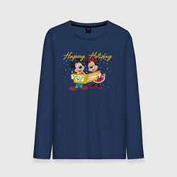 Лонгслив хлопковый мужской Happy Holoday Mouse, цвет: тёмно-синий
