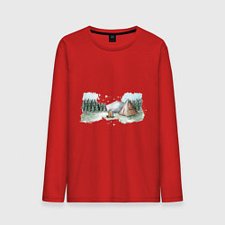 Лонгслив хлопковый мужской Поход в горы, цвет: красный