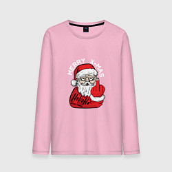 Лонгслив хлопковый мужской Плохой дед мороз Merry x-mas, цвет: светло-розовый