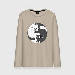 Лонгслив хлопковый мужской Коты инь янь 01, цвет: миндальный