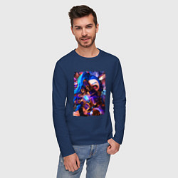 Лонгслив хлопковый мужской ARCANE LOL JINX FACE LEAGUE OF LEGENDS, цвет: тёмно-синий — фото 2