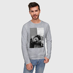 Лонгслив хлопковый мужской Шаламе черно белое фото на фоне города, цвет: меланж — фото 2