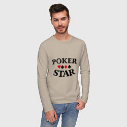 Лонгслив хлопковый мужской Poker Star, цвет: миндальный — фото 2