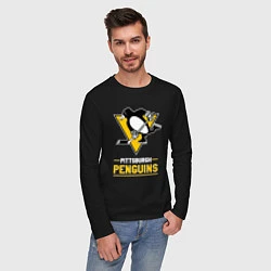Лонгслив хлопковый мужской Питтсбург Пингвинз , Pittsburgh Penguins, цвет: черный — фото 2