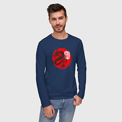 Лонгслив хлопковый мужской Ниндзя дракон Япония, цвет: тёмно-синий — фото 2