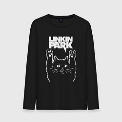 Лонгслив хлопковый мужской Linkin Park, Линкин Парк, Рок кот, цвет: черный