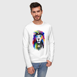 Лонгслив хлопковый мужской Color lion! Neon!, цвет: белый — фото 2