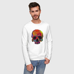 Лонгслив хлопковый мужской Cool color skull, цвет: белый — фото 2