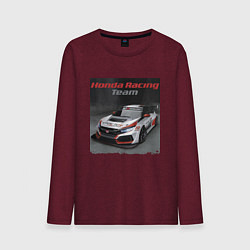 Лонгслив хлопковый мужской Honda Motorsport Racing Team, цвет: меланж-бордовый