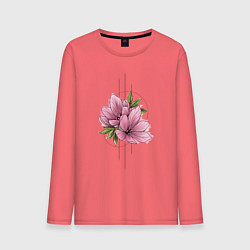 Лонгслив хлопковый мужской Акварельный розовой цветок, цвет: коралловый