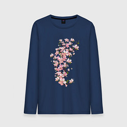 Лонгслив хлопковый мужской Весна Цветущая сакура Japan, цвет: тёмно-синий