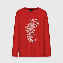 Лонгслив хлопковый мужской Весна Цветущая сакура Japan, цвет: красный