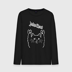 Лонгслив хлопковый мужской Judas Priest Рок кот, цвет: черный