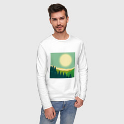 Лонгслив хлопковый мужской Пейзаж и яркое солнце, цвет: белый — фото 2