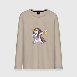 Лонгслив хлопковый мужской Единорог с пивасом, цвет: миндальный