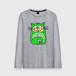 Лонгслив хлопковый мужской Прикольный зеленый кот, цвет: меланж
