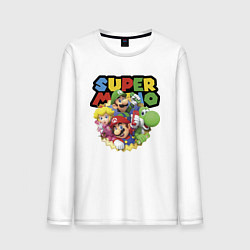 Лонгслив хлопковый мужской Компашка героев Super Mario, цвет: белый