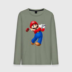 Лонгслив хлопковый мужской Марио - крутейший гольфист Super Mario, цвет: авокадо