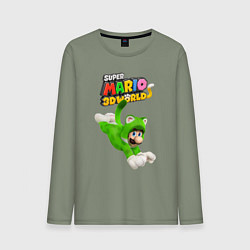 Лонгслив хлопковый мужской Luigi cat Super Mario 3D World Nintendo, цвет: авокадо