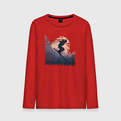 Лонгслив хлопковый мужской Лыжи и Лыжники, цвет: красный